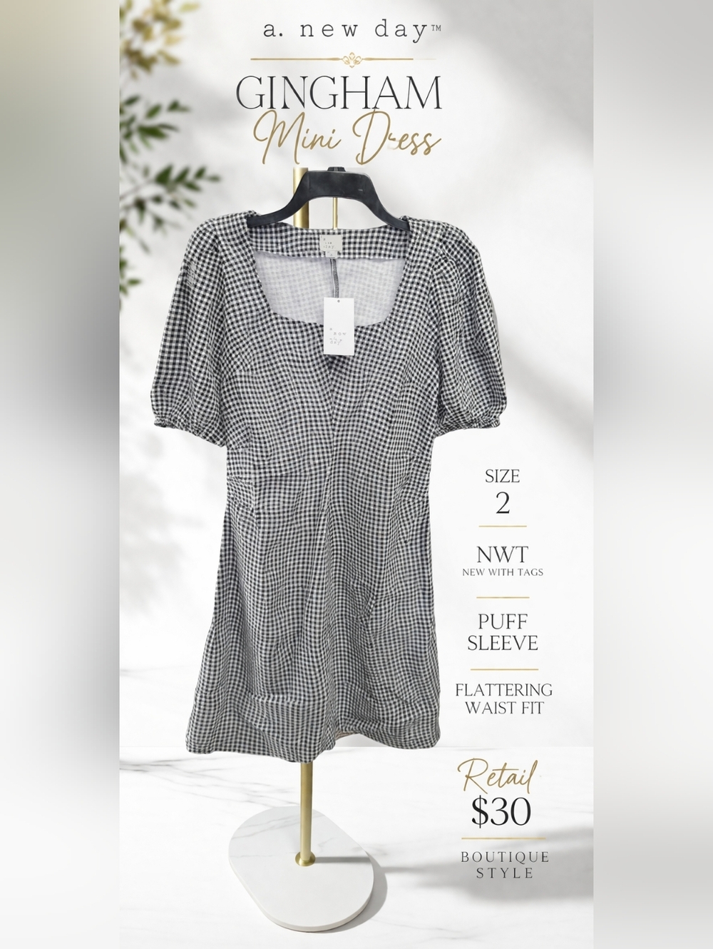a new day Black & White Gingham Mini Dress